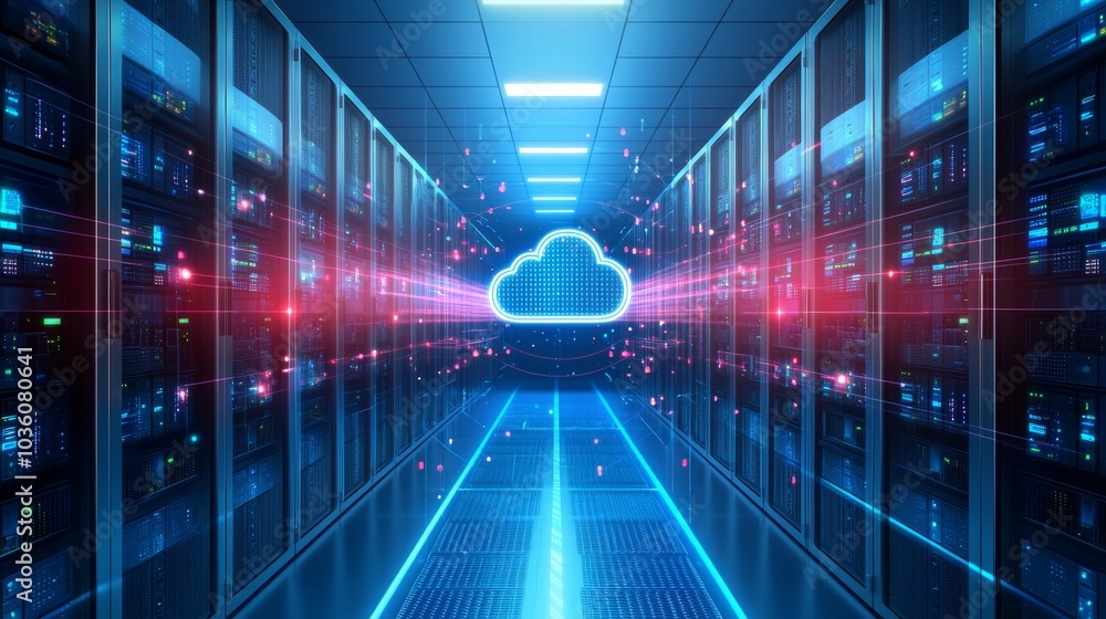 Aufkleber a futuristic web futuristic hologram with a cloud icon, blue golden light digits, and code backgroun