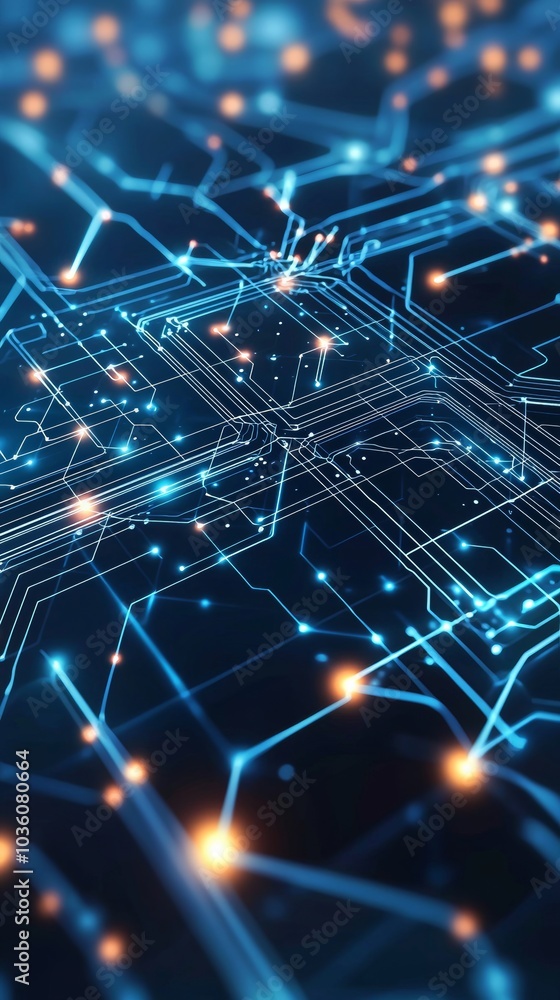 Poster A mathematical model of quantum computing based on a cyber network grid and connected particles. Artificial neurons, global data connections - Stock image