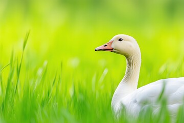 Geese Grazing Peacefully on the Lush Green Meadow at the Farm During Daylight Hours