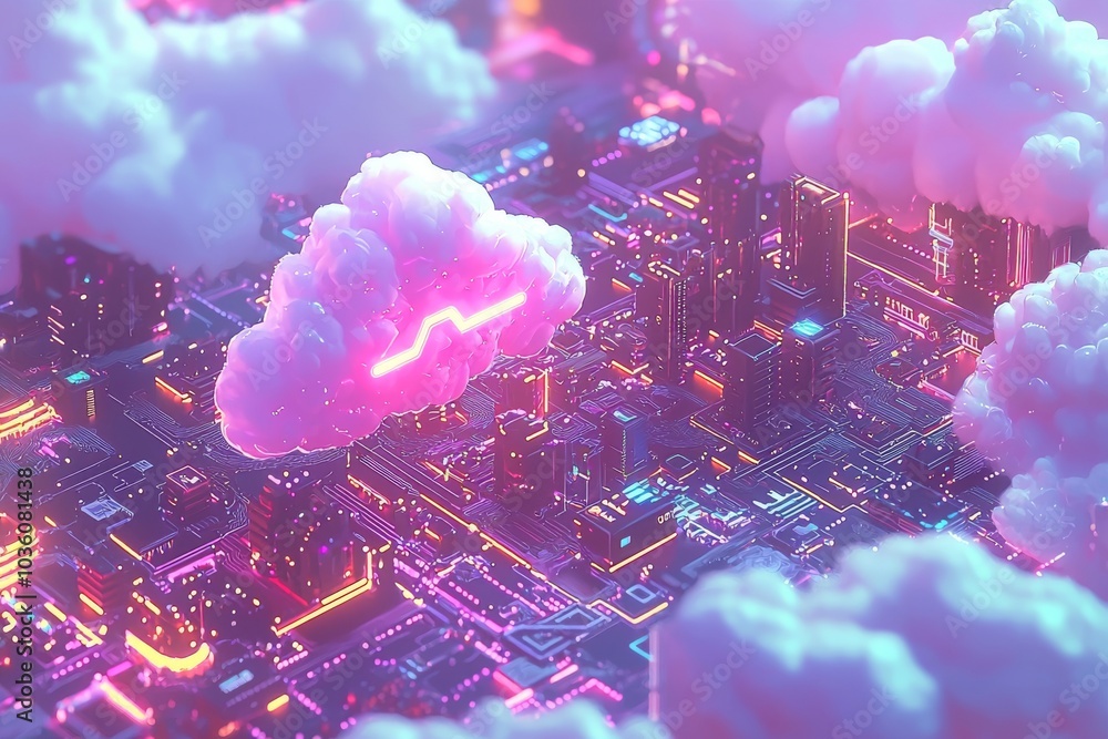 Poster transfer of large amounts of data via the internet with cloud computing. futuristic digital technolo
