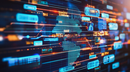 Fototapeta premium Abstract business network Around the world and charts and graphs with statistics to innovative analyze business potential and forecast future development of companies growth.