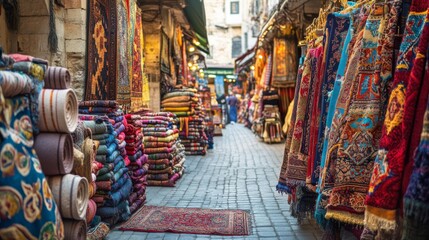 Textiles and Clothing at the bazaar. The Turkish market.
