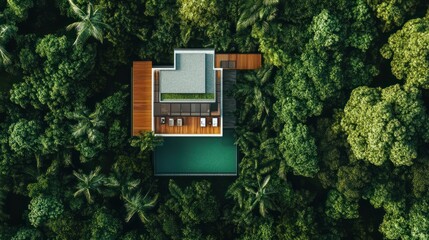 Worm's eye view of modern villa in tropical forest