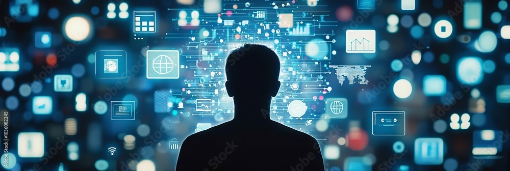 Poster an innovative businessman collaborates with ai algorithms to keep up with the ever-changing high-tec
