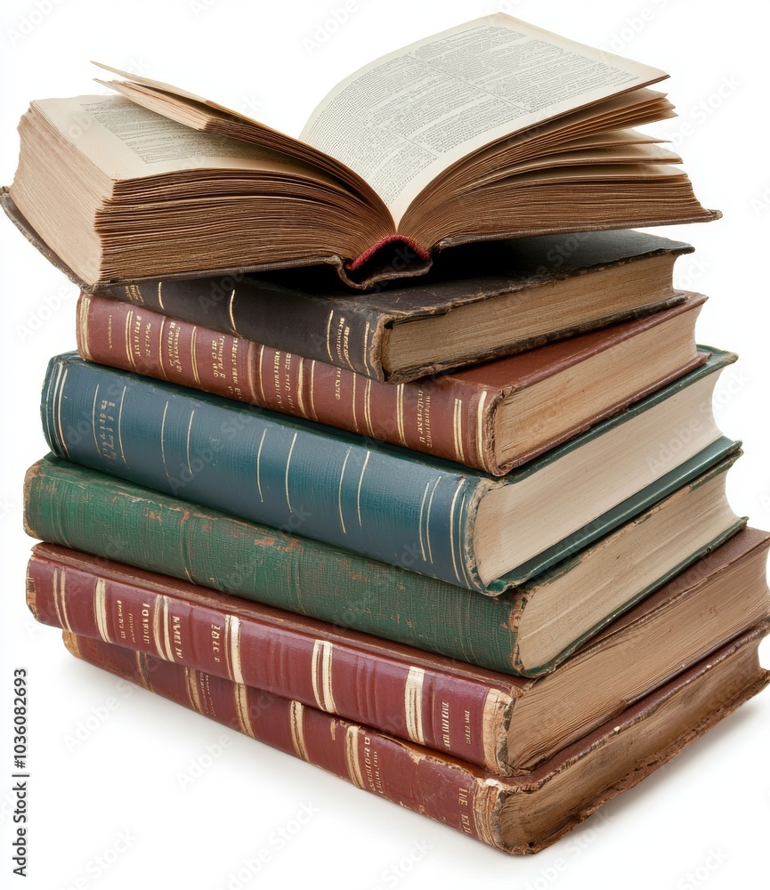 Poster the open book stack with flying pages is isolated over a transparent background, representing the co