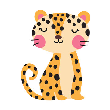 Vector illustration cute doodle baby leopard for digital stamp,greeting card,sticker,icon,design