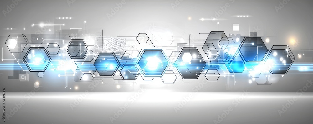 Poster modern design with hexagonal shapes. abstract engineering, communication, sci-fi concept. design wit