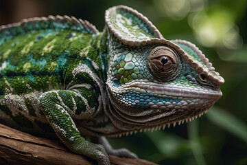 Obraz premium a green coloured happily chameleon 