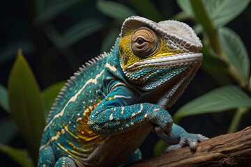 Fototapeta premium a green coloured happily chameleon 