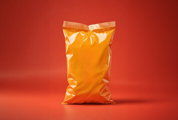 Orange chip bag on red background