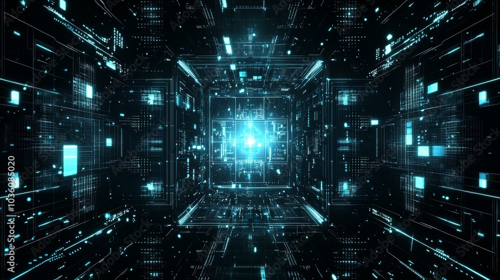 Poster conceptualization of abstract technology big data. motion of digital data flow. transferring of big 