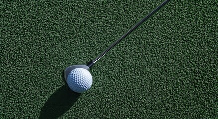 Golf club preparing to swing on a lush green fairway, casting a shadow.