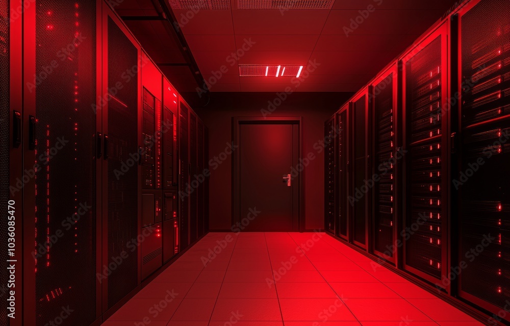 Poster 3d rendering of the connection network in the server room of the data center
