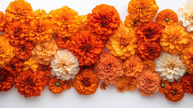 Marigold flowers garland isolated on white background Marigold garland for day of the dead or halloween holiday design