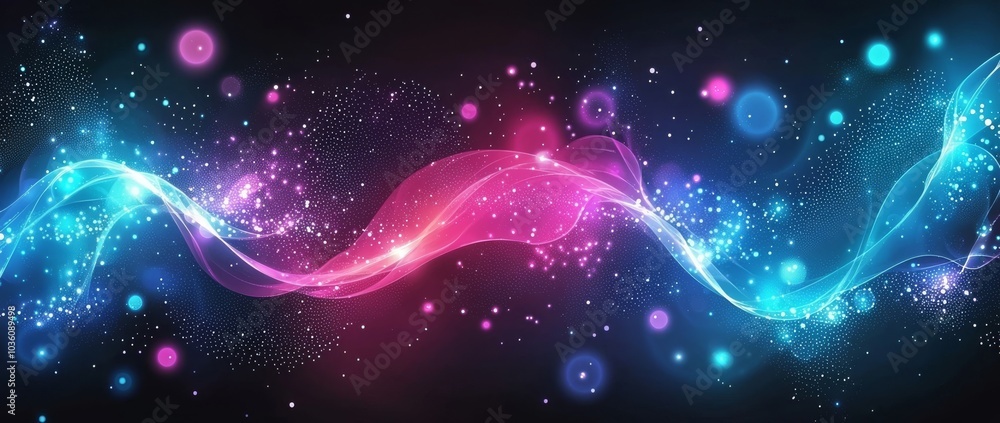 Poster modern illustration of flowing particles. abstract background with fluid particles.