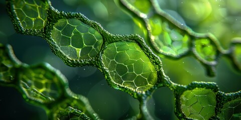 A close-up of a leaf, revealing its intricate cellular structure. AI.