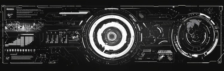 Abstract digital technology UI/UX Futuristic HUD, FUI. Callout titles and frame in Sci-Fi style. Bar labels, info call box bars. Futuristic info boxes layout templates.
