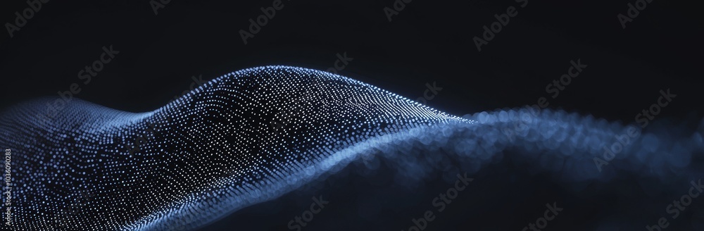 Poster the background is an abstract technology stream. a digital dynamic wave of dots. a structure of netw