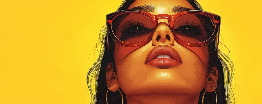 Flat illustration of an Indian woman wearing sunglasses with a vibrant yellow background conveying a bold and modern style.
