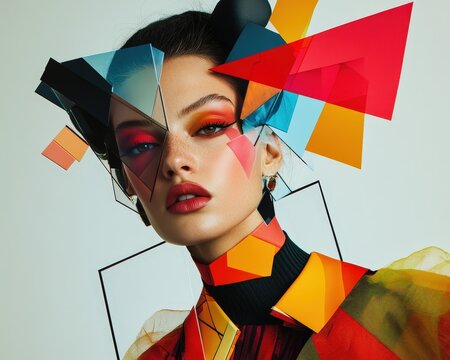 Portrait rapproch&eacute; d'une femme avec maquillage abstrait et couleurs vives