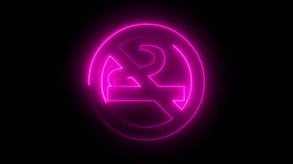 No smoking icon animation by pink color neon on black background.