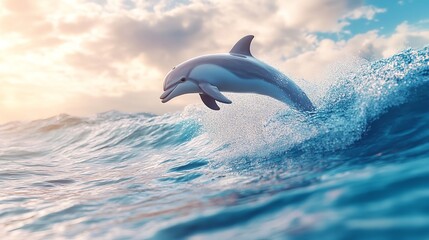 Fototapeta premium Dolphin Leaping Through the Waves at Sunset
