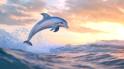 Dolphin Leaping Through the Waves at Sunset