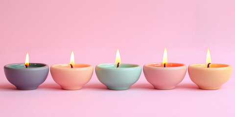 Colorful diyas for Diwali celebrations, creating a vibrant and warm festive atmosphere for traditional Indian decor.