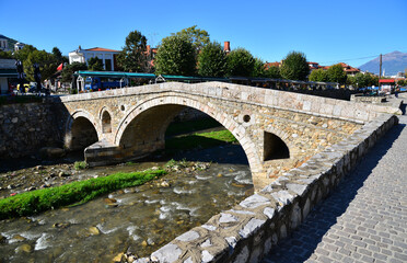 A view from the Historic Stone Bridge in Prizren, Kosovo