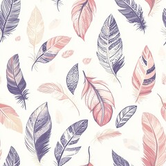 Fototapeta premium Exquisite Boho Feather Pattern Featuring Intricate Hand-Drawn Designs Perfect for Vibrant Textiles and Artistic Projects