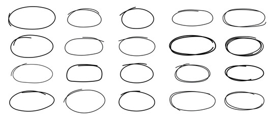 Collection circles in trendy style. Hand drawn. Doodle. Vector. Textbox, bubbles. Frame. Mark. Curves. Abstract scribbles. Brush. Editable stroke. Pencil. Element, shapes design. Line and underline.