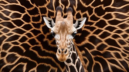 Obraz premium Giraffe's Patterned Gaze: A Close Encounter with Beauty