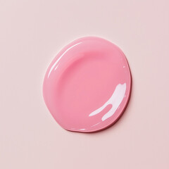 Cosmetic transparent gel swatch on a pink background. Strawberry or rose shower gel. 	