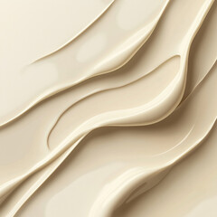 Beige cream texture swirls, smooth skincare product background, top view."