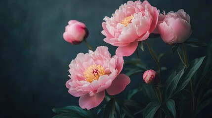 Fototapeta premium Stunning arrangement of pink peonies in a floral design against a dark backdrop