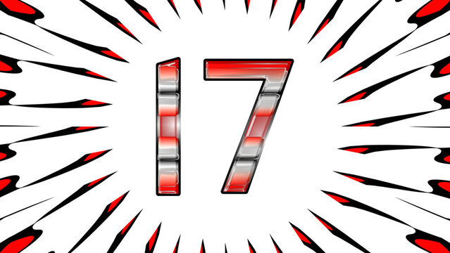 Number 17 with black white and red colors for math and education concept