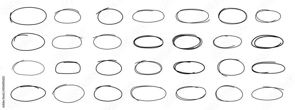 Poster collection circles in trendy style. hand drawn. doodle. vector. abstract scribbles. brush. editable 