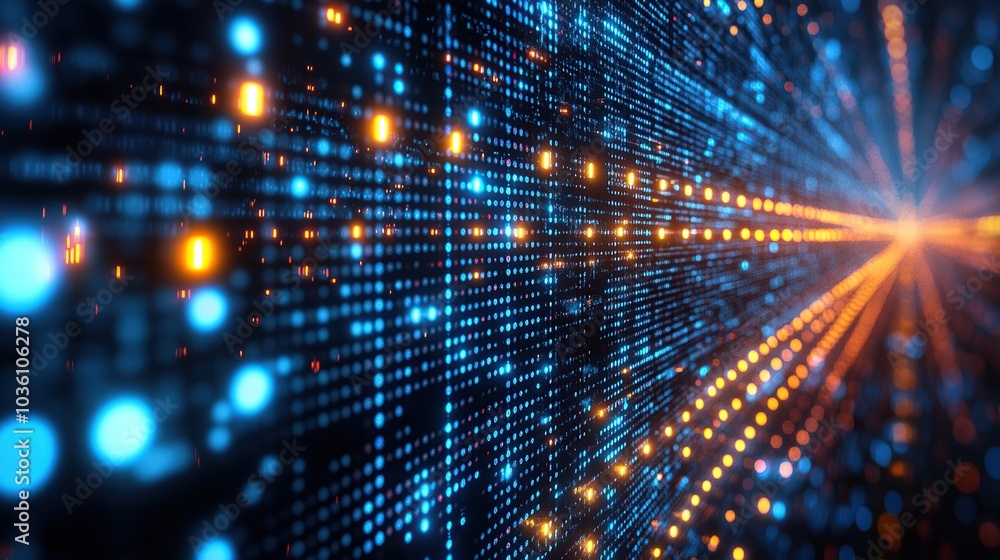 Poster abstract digital data visualization with glowing lines.