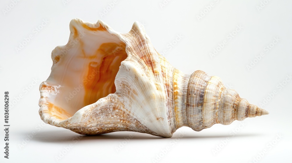 Poster close up view of a conch shell against a white background