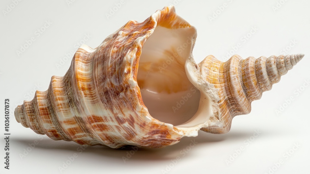 Poster close up view of a conch shell against a white background