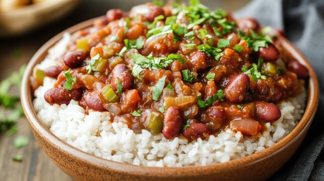 Red Beans and Rice is a comforting Southern meal featuring slow cooked kidney beans with vegetables spices and pork all served atop a bed of fluffy rice