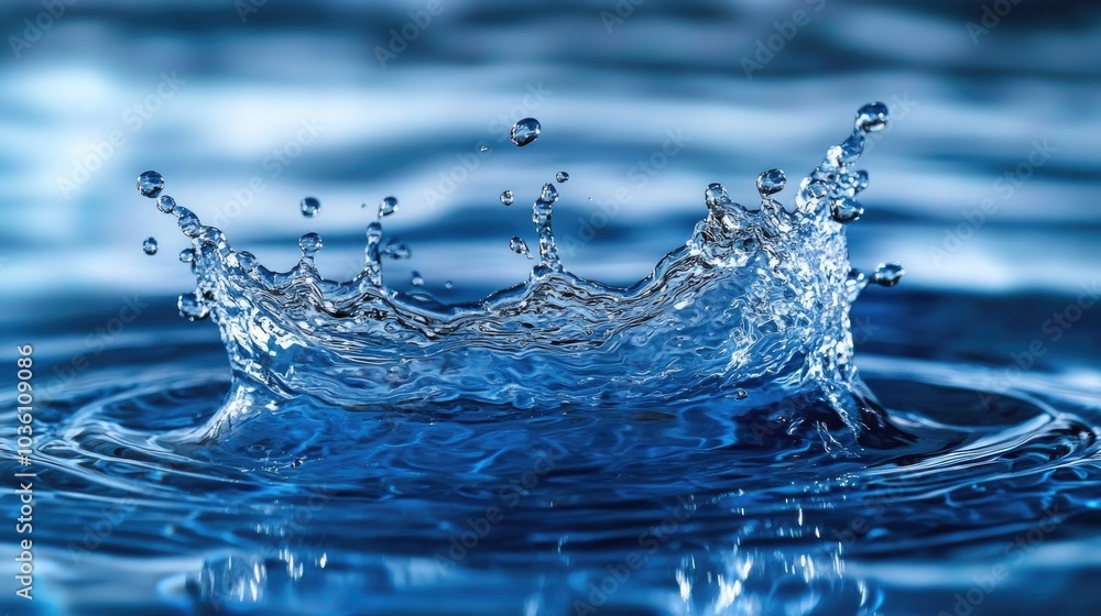 Poster high dynamic range image showcasing a striking and vigorous isolated splash of crystal clear blue wa