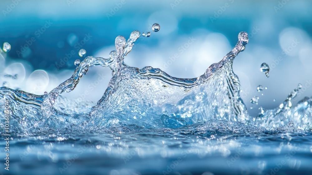 Poster high dynamic range image showcasing a striking and vigorous isolated splash of crystal clear blue wa