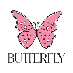 handdrawing pink butterfly design vector art