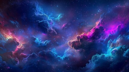 Fototapeta premium Un’immagine di una nebulosa cosmica dai colori vibranti blu e arancioni, che si fondono creando un effetto surreale di vortici e esplosioni di luce.