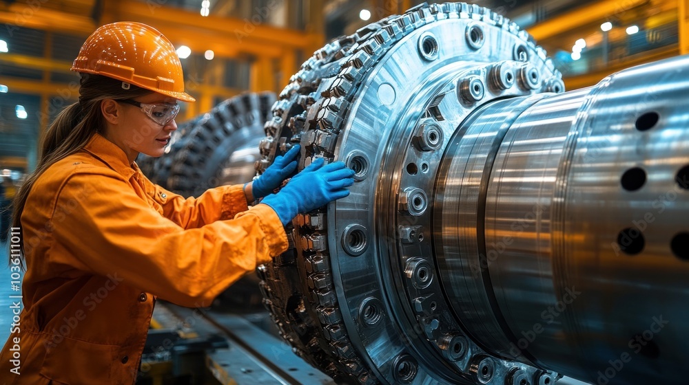 Aufkleber team of workers assembling complex machinery in a factory, illustrating teamwork and precision in in