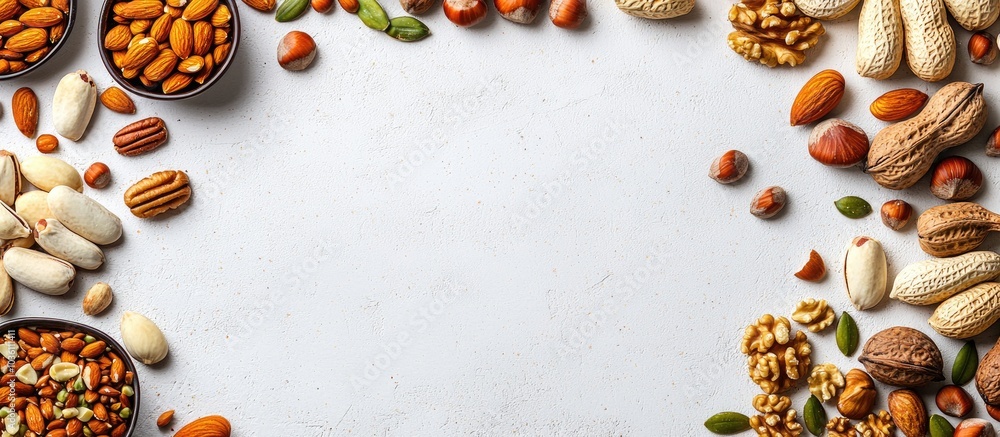Poster circle multiple different nuts and seeds copy space