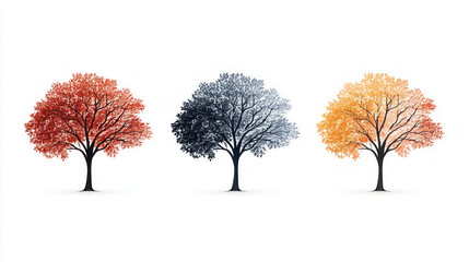 Three trees with different foliage colors, representing the change of seasons.