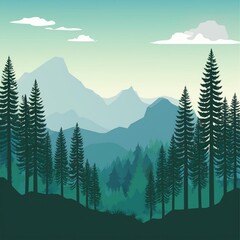 Fototapeta premium mountain forest landscape illustration
