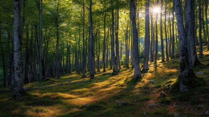 Obraz premium Summer Beech Forest On The Slopes Of The Mountains Ukrainian Carpathians